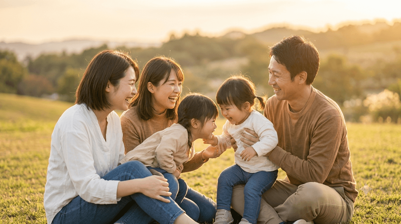 子どもたちと笑顔で過ごす家族